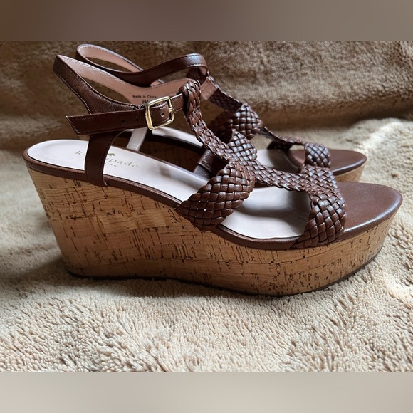 Kate Spade Tiana Wedge Sandals Sz 9 Woven Strap Lightweight Cork-Wrap Pkatform - Picture 3 of 10